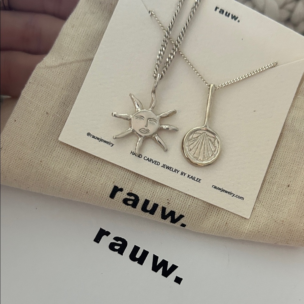 RAUW recycled Sterling Silver Sun and Shell Pendant Necklaces - Picture 2 of 5